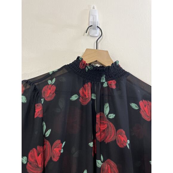 Romantic Floral Chiffon Victorian Inspired Roses Top 90s Whimsigoth Cottagecore - Picture 3 of 13